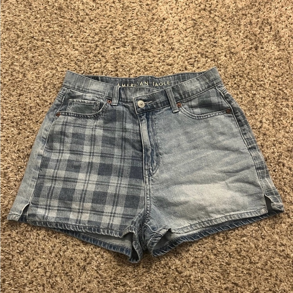 American Eagle Outfitters Plaid and Solid Blue Jean Shorts